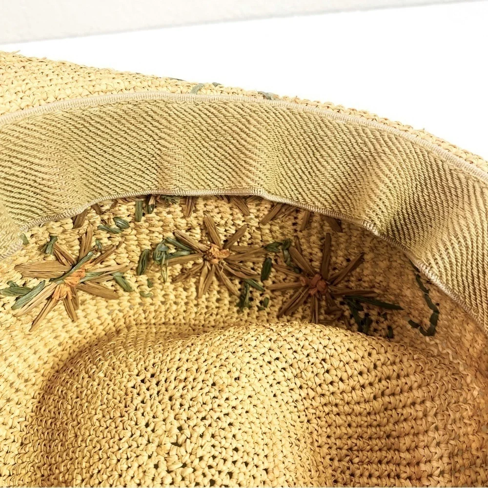 Callanan Straw Embroidered Flower Wide Brim Sun Hat OS